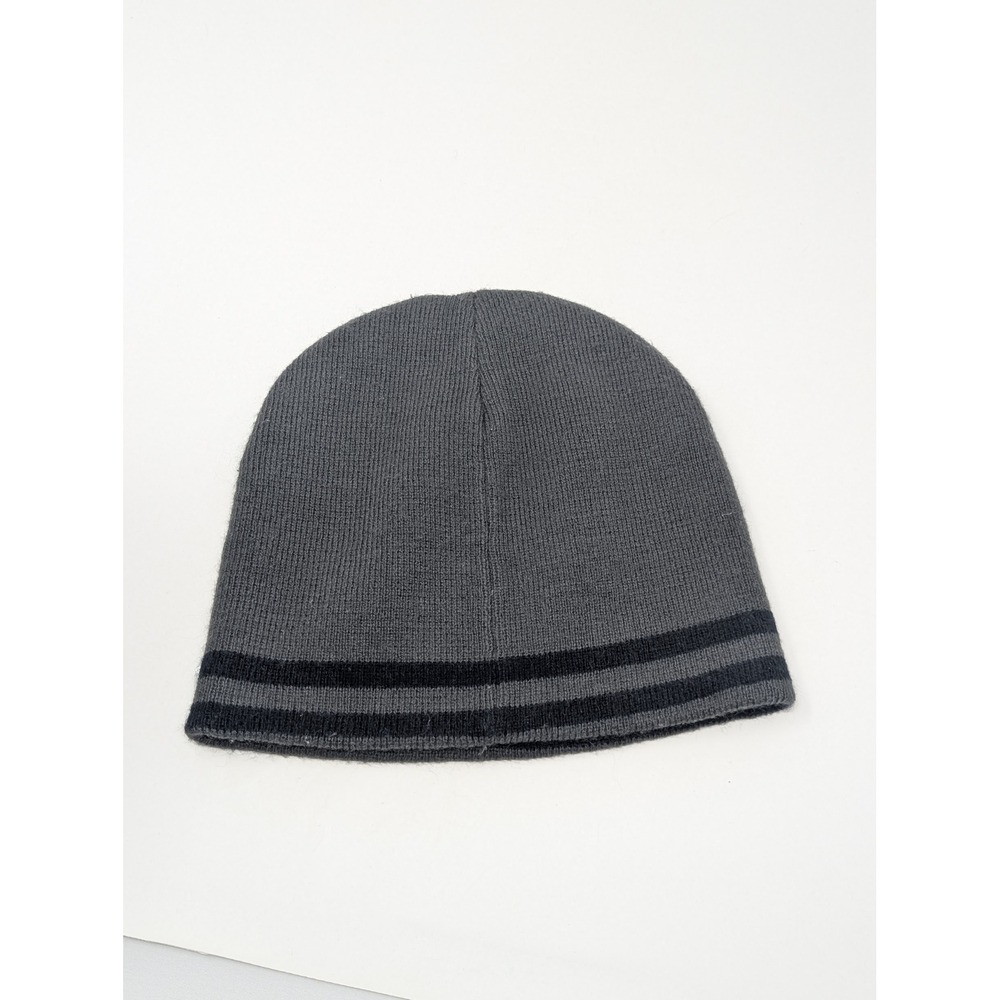 Nike Youth Beanie Hat Dark Gray Black Striped Knit Swoosh Logo Winter Cap Kids - Picture 2 of 4